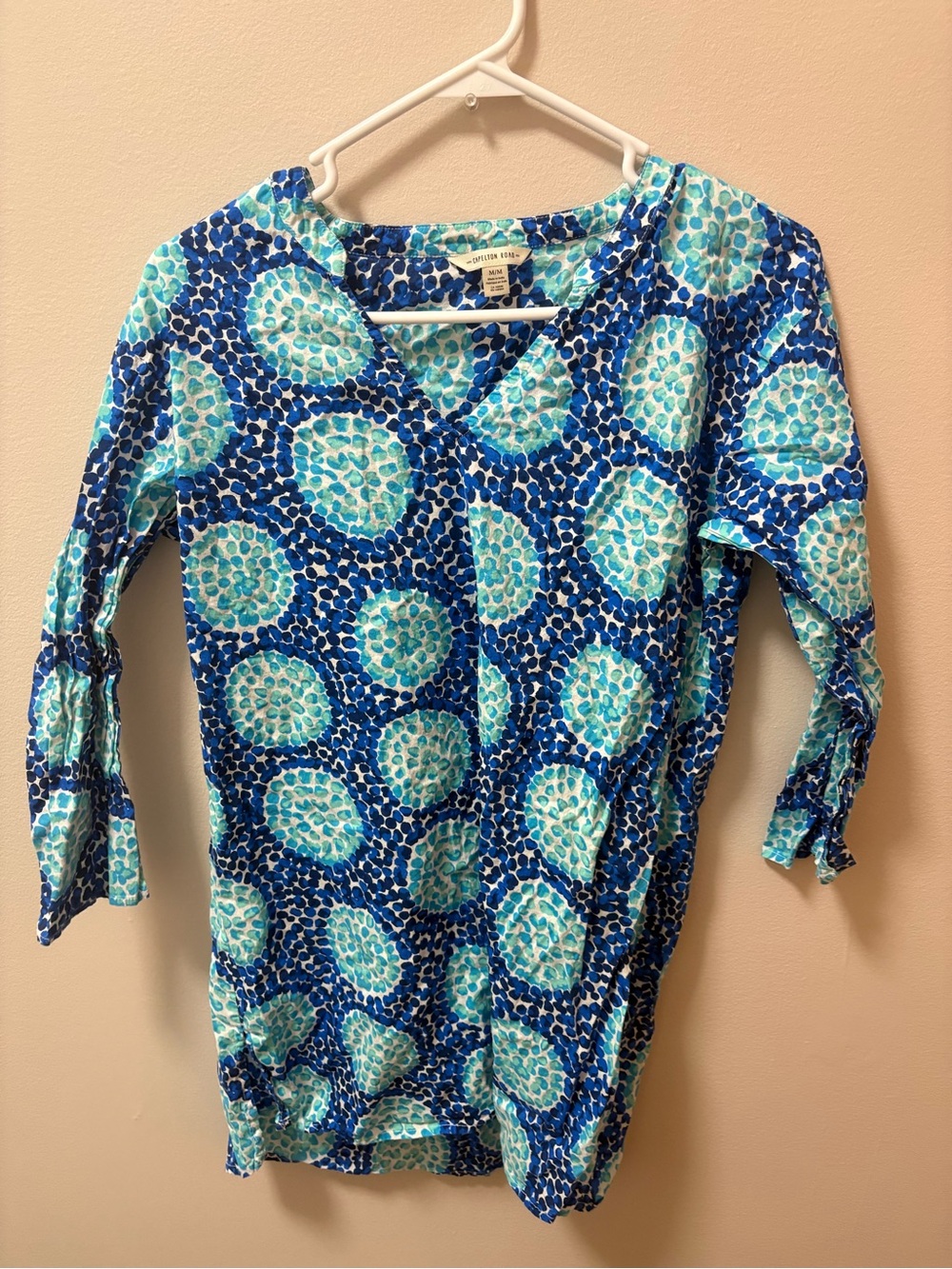 Southern Tide Blue & Aqua Printed V-Neck Tunic medium women’s